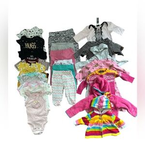 SOLD Baby Girls 23 Piece Clothing Lot Size 3-6 Months Carters Onsies, Jackets